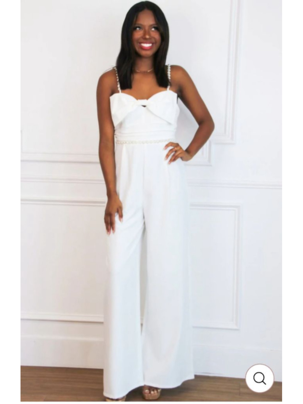 Women's Chic ame White Jumpsuit with Silver Embellishments, Size M
